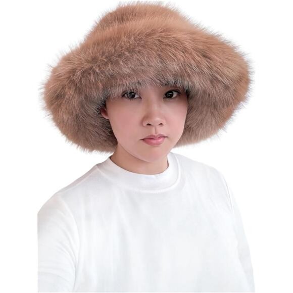 Winter Faux Fur Bucket Hat for Women - Light Brown - Picture 3 of 3